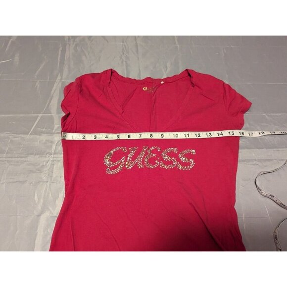 Vintage Y2K Sequin Guess Women's Size Medium Pink Shirt - Picture 8 of 10